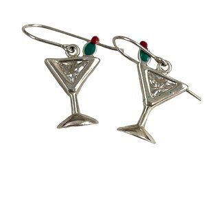 Silpada Sterling 925 Silver Vintage Martini CZ Earrings with Olive W1002